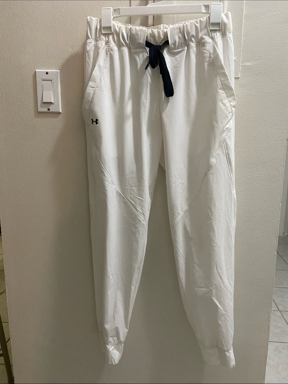 Under Armour White Jogger Pants with Black Drawstring